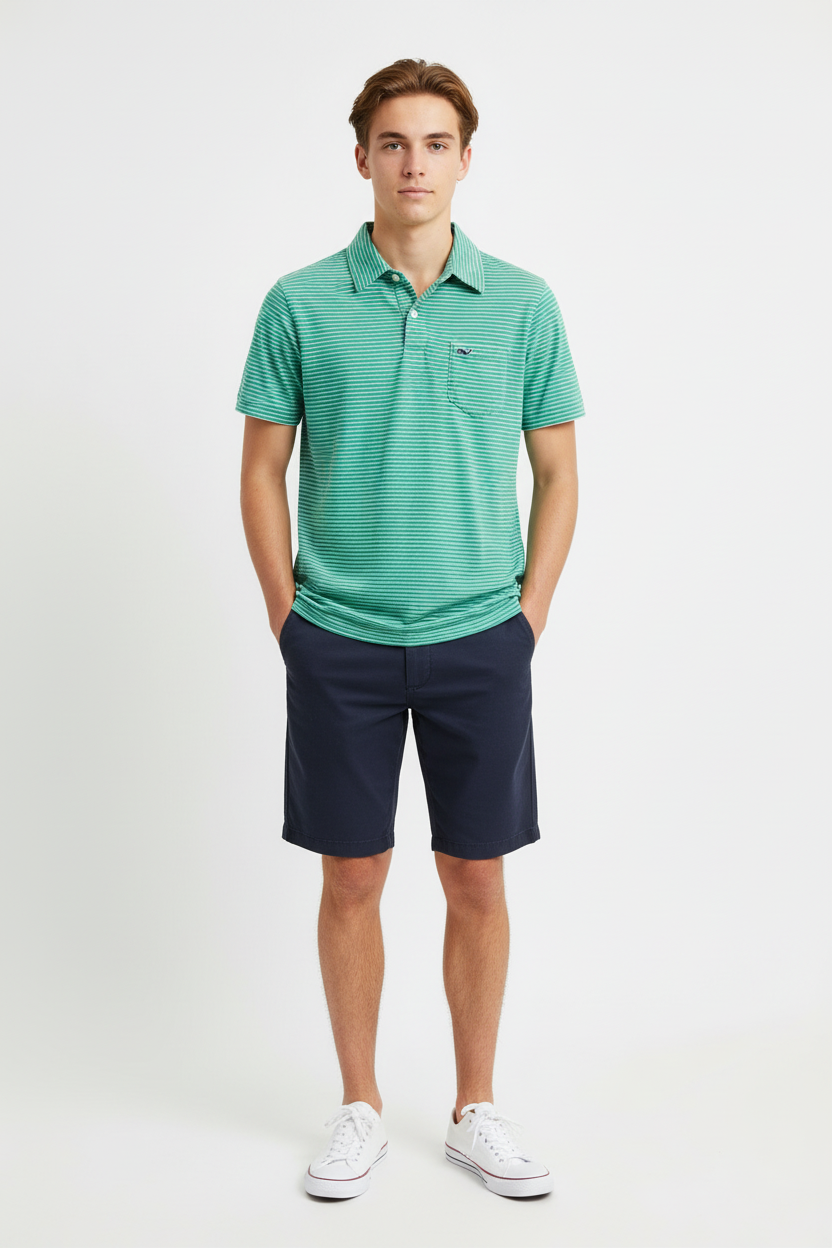 Camiseta Polo de niño Vineyard Vines 🐳 Pima con rayas en turquesa y blanco Talla L Entalle Regular