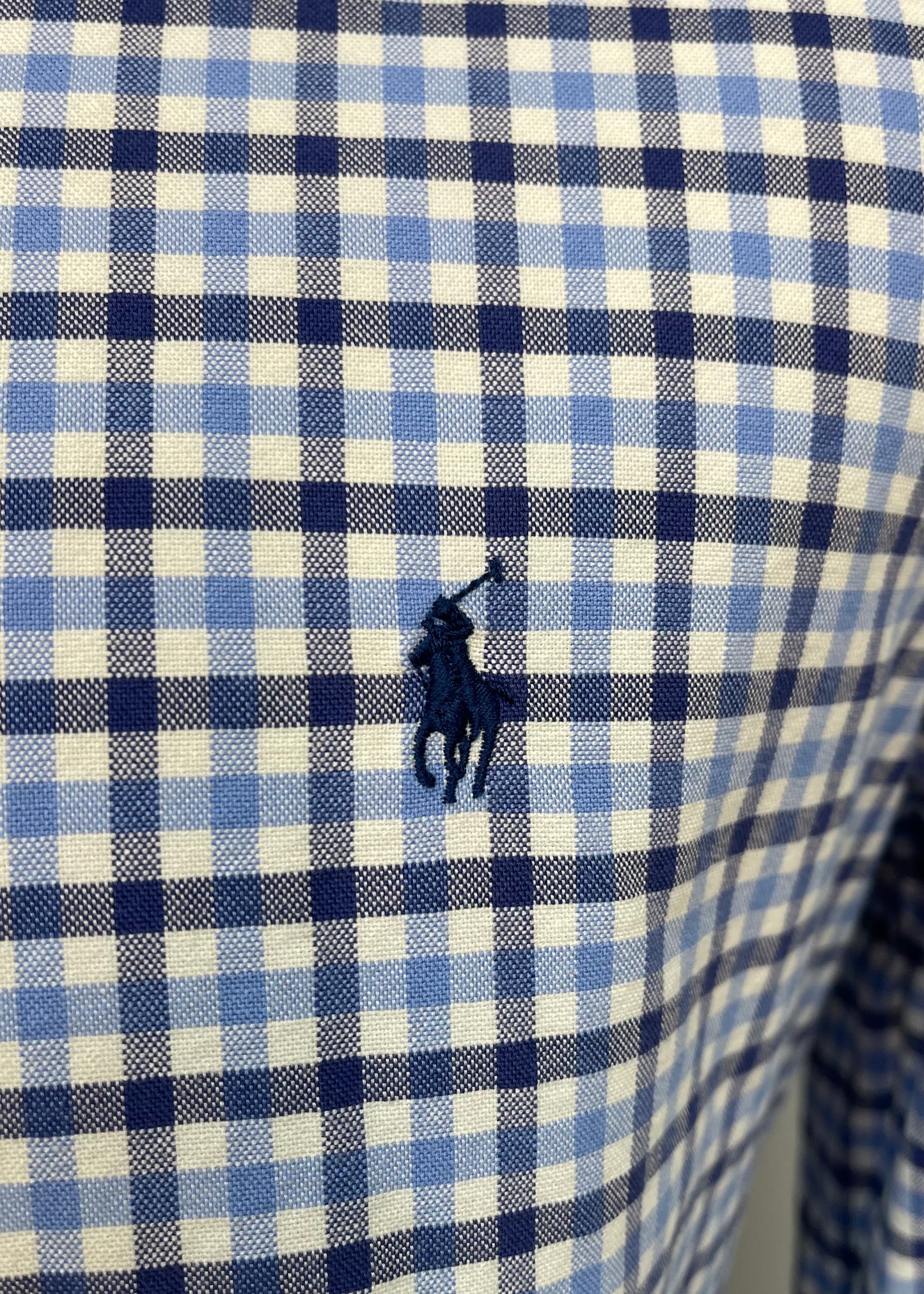 Camisa Polo Ralph Lauren 🏇🏼 Oxford color blanco con patron de cuadros en celeste y azul navy Talla XXL Entalle Regular
