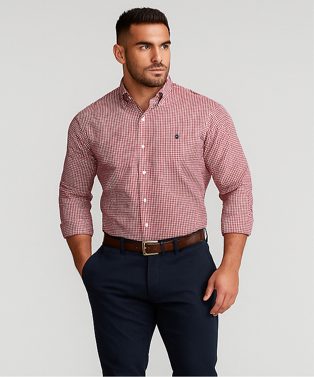 Camisa Polo Ralph Lauren 🏇🏼 con patron de cuadros gingham rojo y blanco Talla XL Entalle Slim Fit
