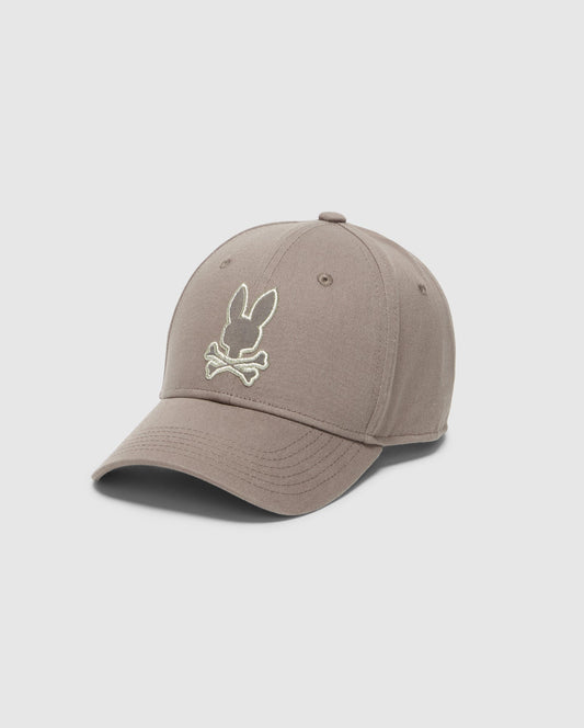 Gorra Psycho Bunny  🐰 color Kaki claro con logotipo bordado en color crema