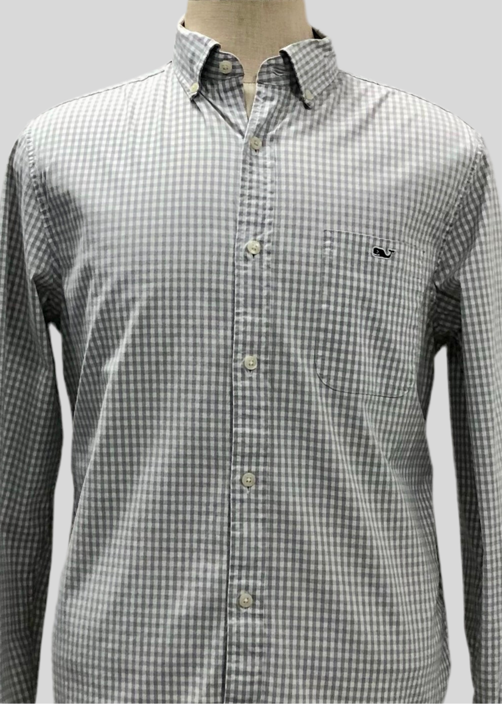 Camisa Vineyard Vines 🐳 de cuadros gingham en color gris y blanco Talla M Entalle Clasico