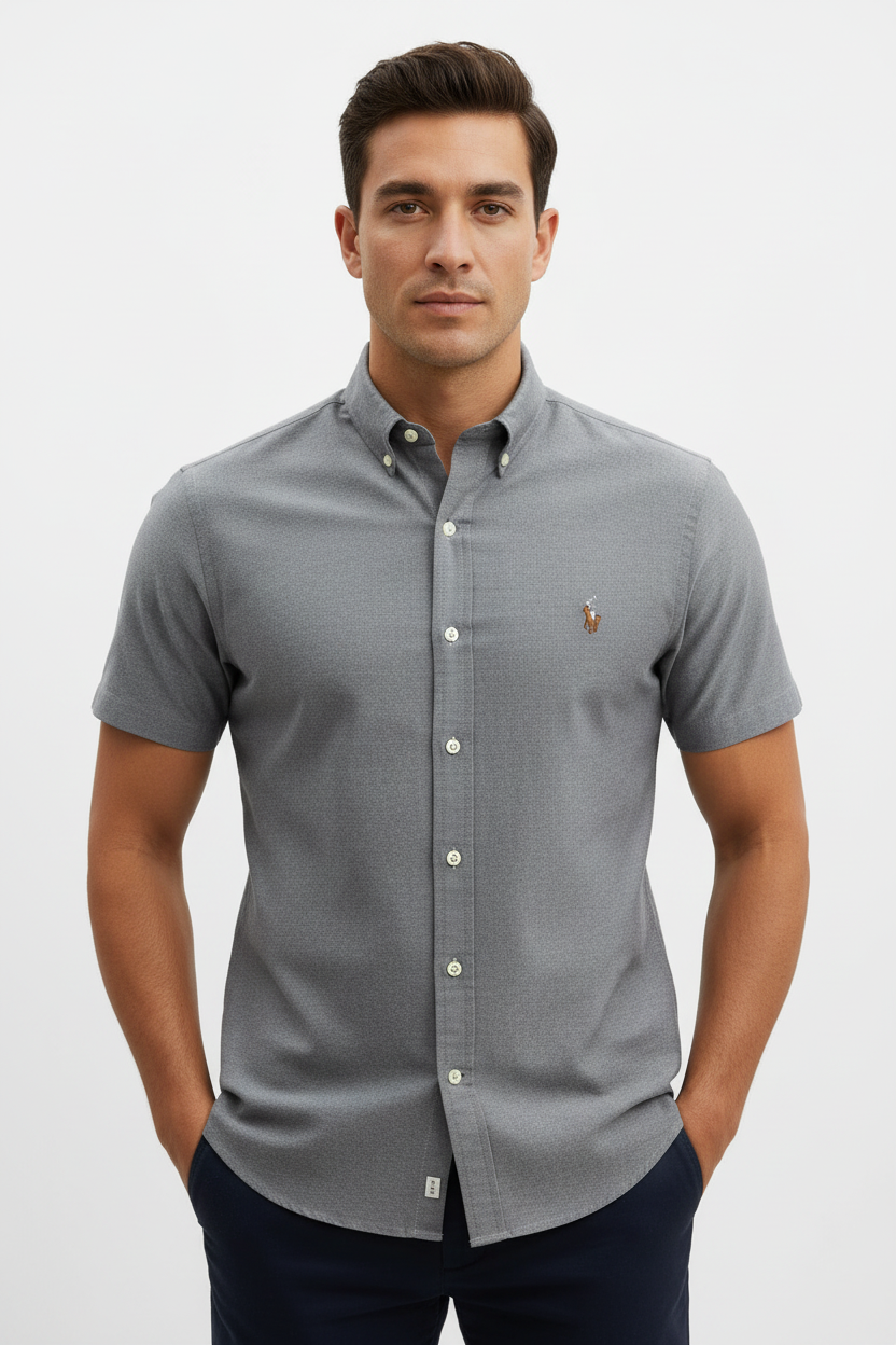 Camisa de botones Polo Ralph Lauren 🏇🏼 Oxford en color gris Talla L Entalle Slim Fit
