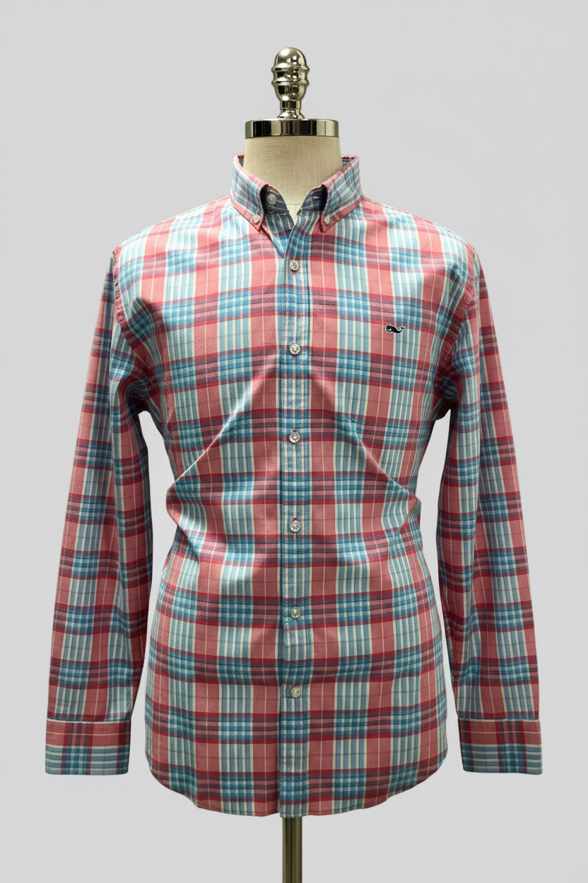 Camisa de botones Vineyard Vines 🐳 de cuadros en color rosado, celeste y blanco Talla L Entalle Slim Fit