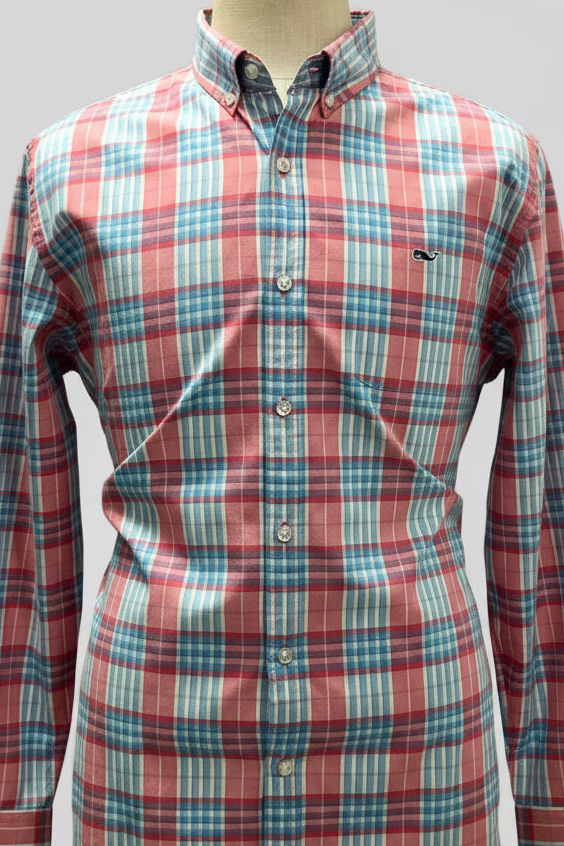 Camisa de botones Vineyard Vines 🐳 de cuadros en color rosado, celeste y blanco Talla L Entalle Slim Fit