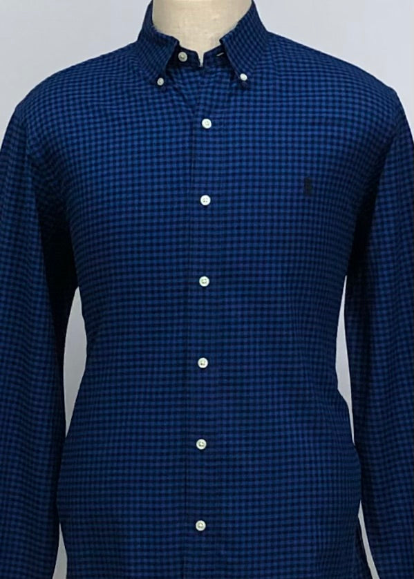 Camisa Polo Ralph Lauren 🏇🏼 con patron de cuadros gingham azul y negro Talla L Entalle Regular