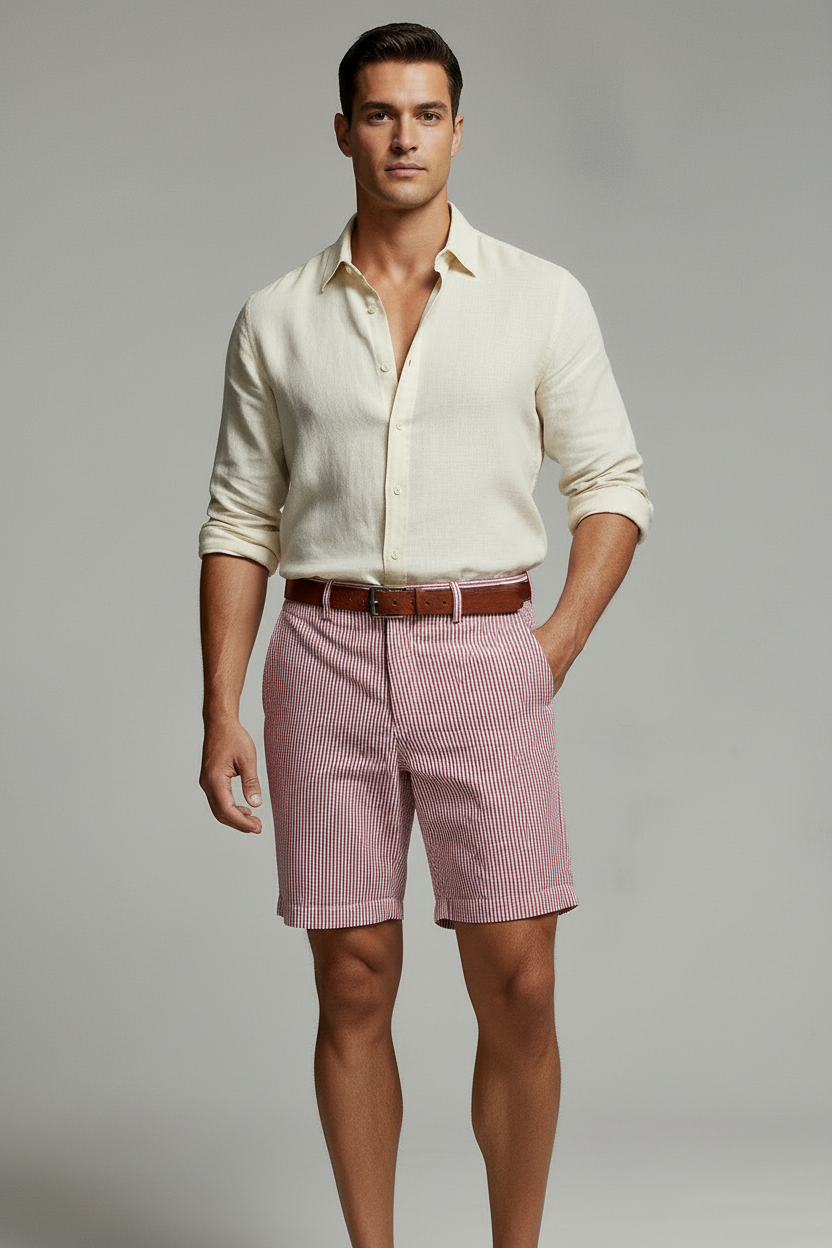 Short Casual Vineyard Vines 🐳 seersucker de rayas en color rojo y blanco talla 32