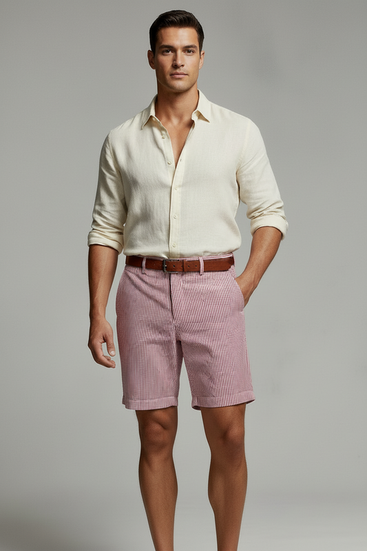 Short Casual Vineyard Vines 🐳 seersucker de rayas en color rojo y blanco talla 32