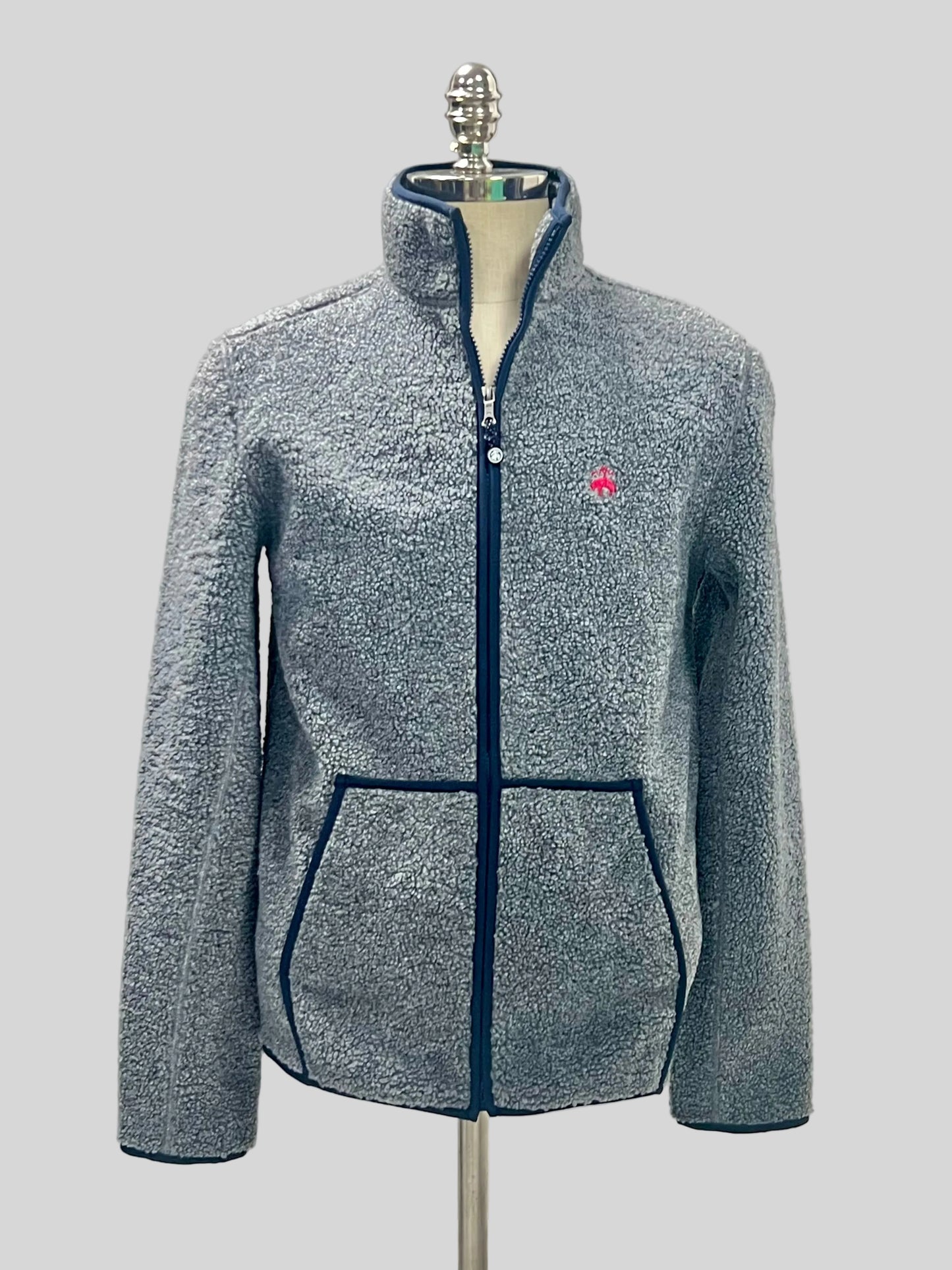 Jacket Brooks Brothers 🐑 Teddy Fleece color gris con zíper completo y bolsillo Talla S