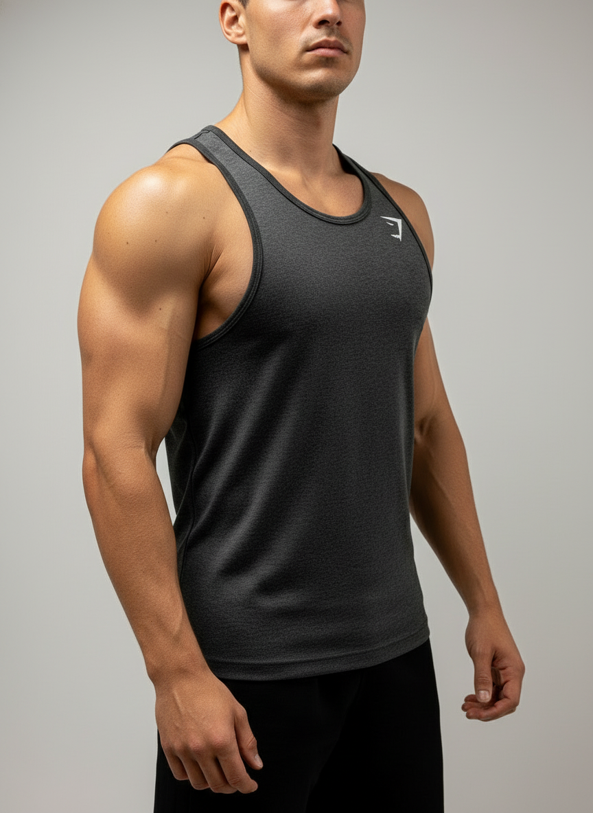 Camiseta de entrenamiento sin mangas Gymshark 🏋🏽 color negro y logo en blanco Talla S