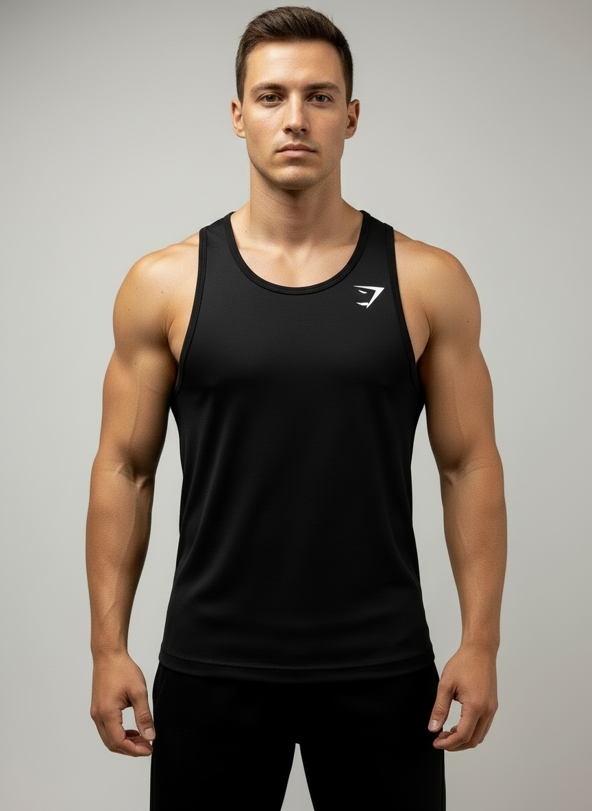 Camiseta de entrenamiento sin mangas Gymshark 🏋🏽 color negro y logo en blanco Talla S