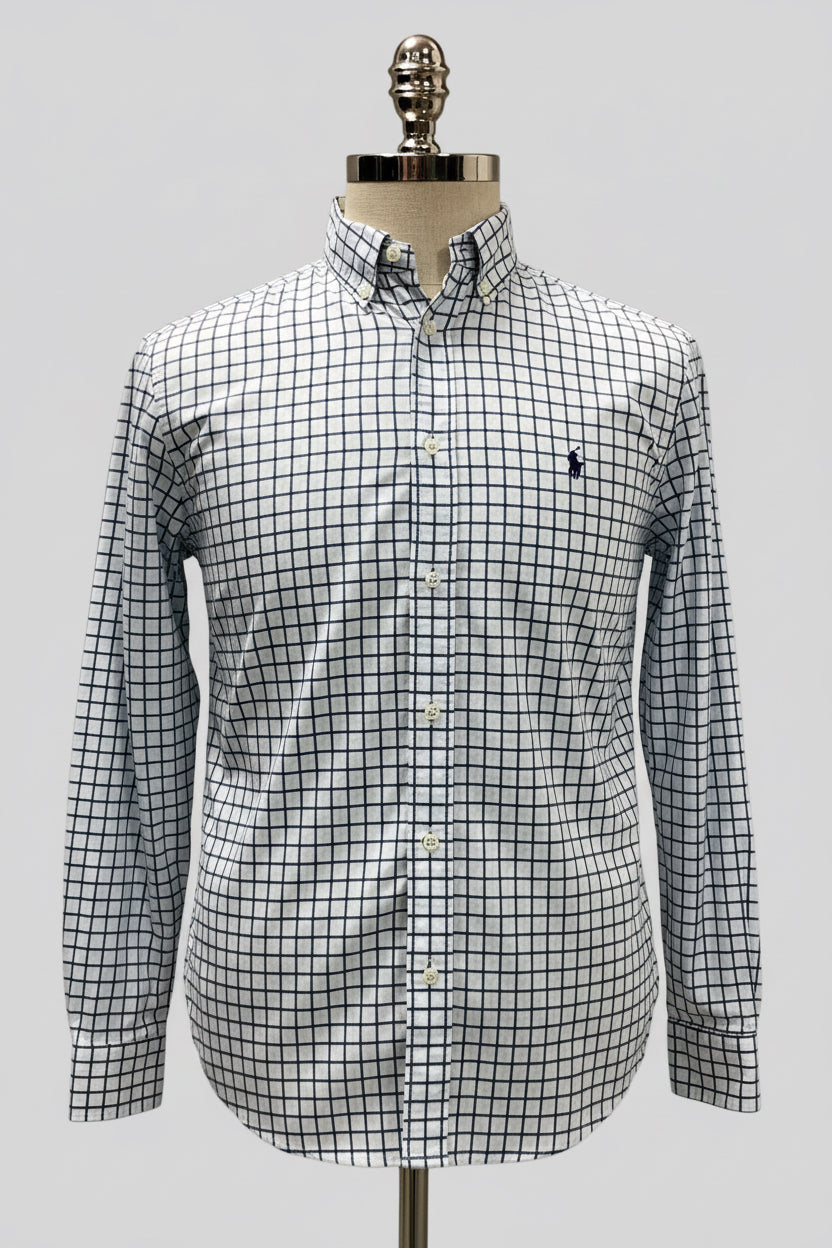 Camisa Polo Ralph Lauren 🏇🏼 color blanco de cuadros en turquesa y azul navy Talla XL (18) de niño Entalle Regular
