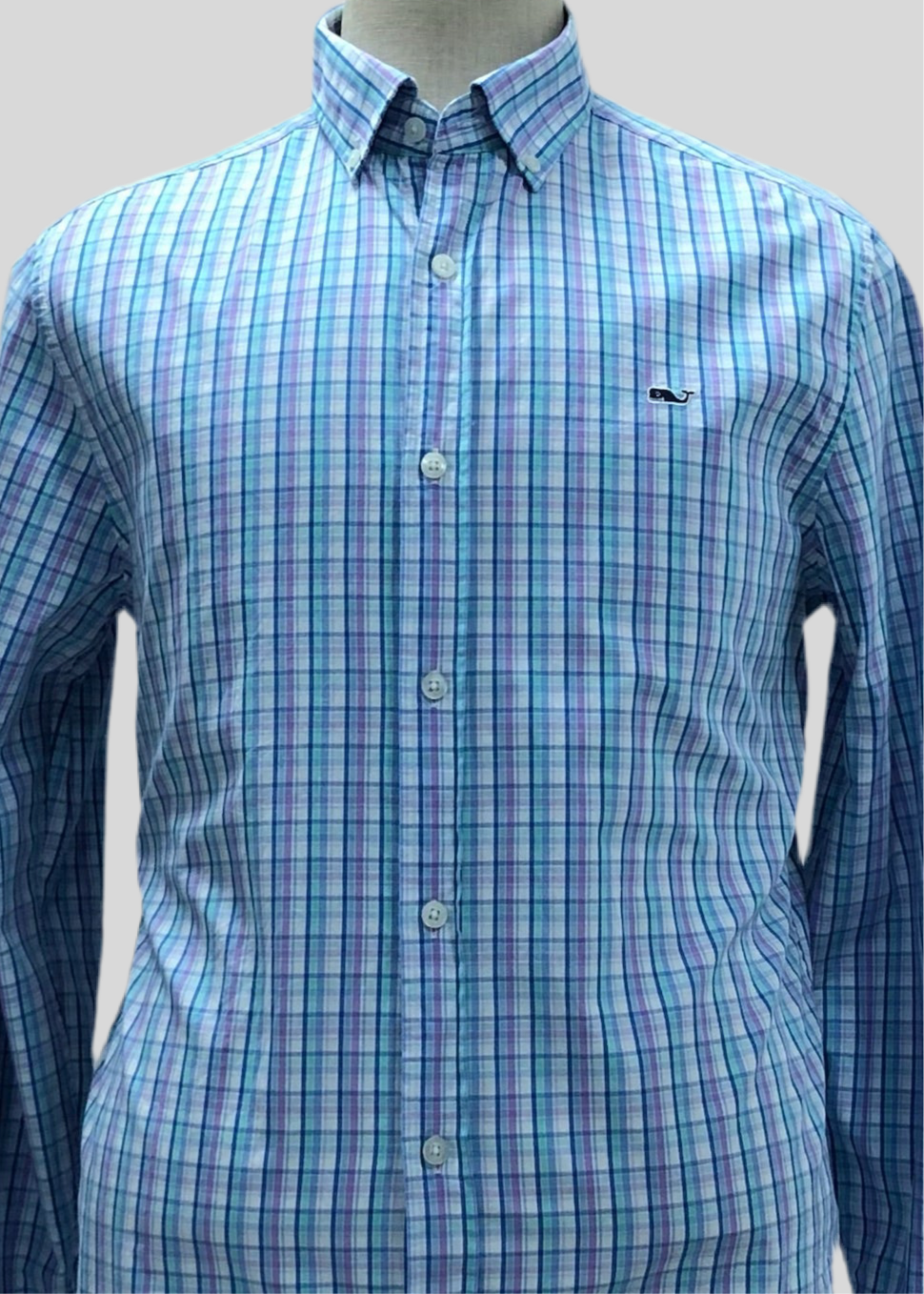 Camisa de botones Vineyard Vines 🐳 color blanco de cuadros en color turquesa, azul y lila Talla M Entalle Regular