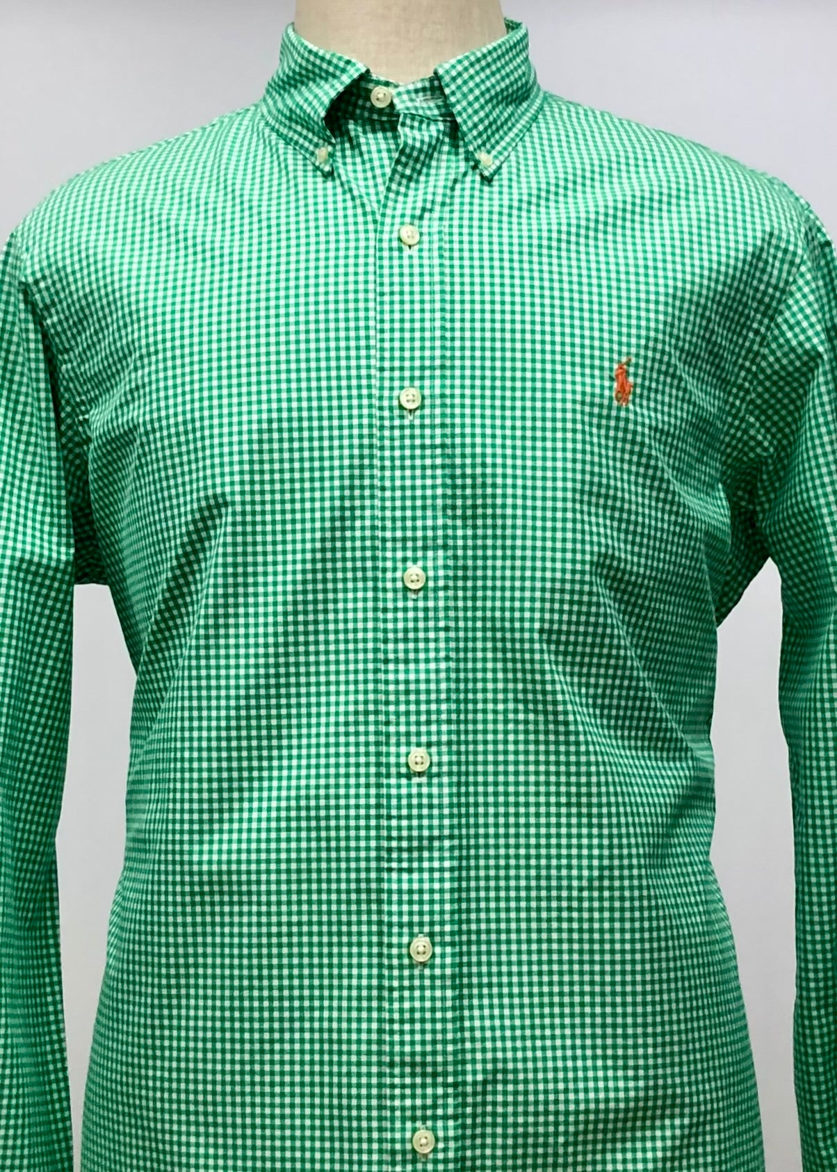 Camisa Polo Ralph Lauren 🏇🏼 con patron de cuadros gingham verde y blanco Talla L Entalle Regular