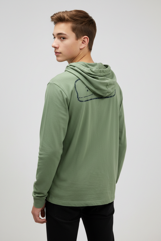 Camiseta de niño con capucha marca Vineyard Vines 🐳 color verde oliva con Diseño de ballena Talla L