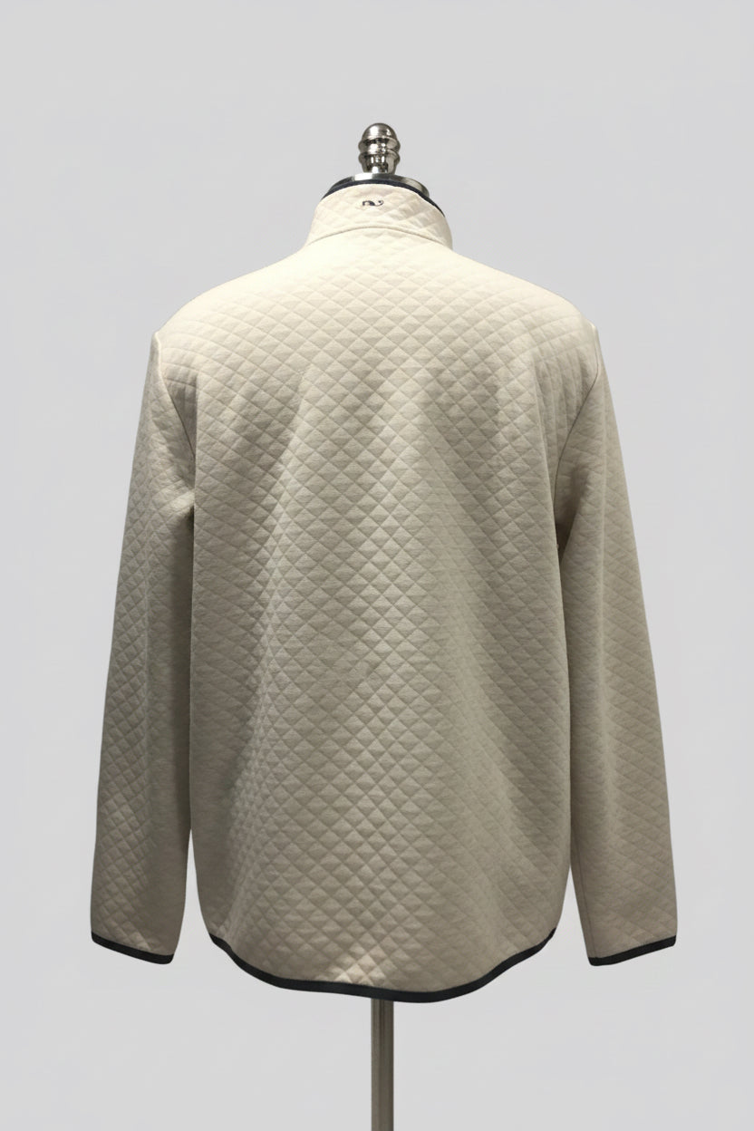 Sueter Jersey Vineyard Vines 🐳 Diseño de cuadros en color crema con logo azul navy Talla L