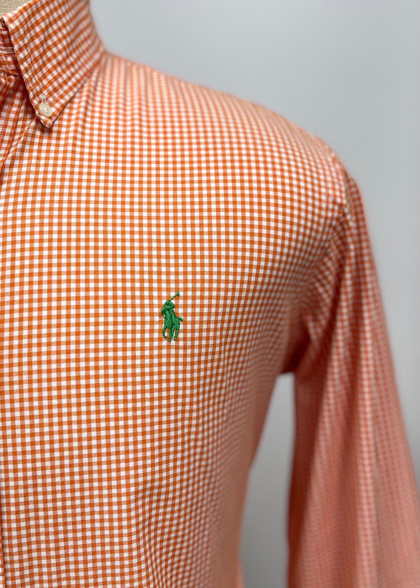 Camisa Polo Ralph Lauren 🏇🏼 con patron de cuadros gingham naranja y blanco Talla L Entalle Slim Fit