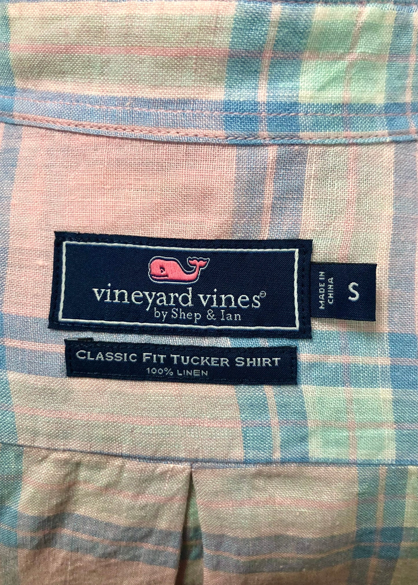 Camisa de botones Vineyard Vines 🐳 De Lino color de cuadros en rosado, celeste y azul Talla S Entalle Clásico