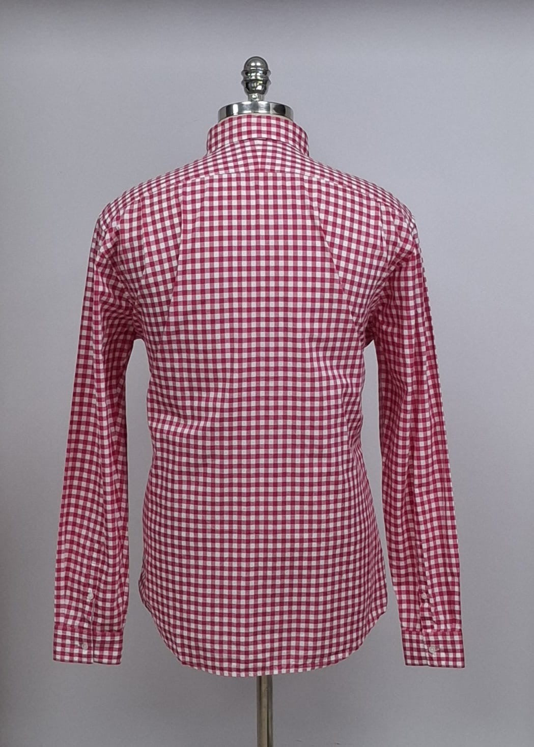 Camisa Lacoste 🐊 con patron de cuadros gingham rosado y blanco Talla L Entalle Regular