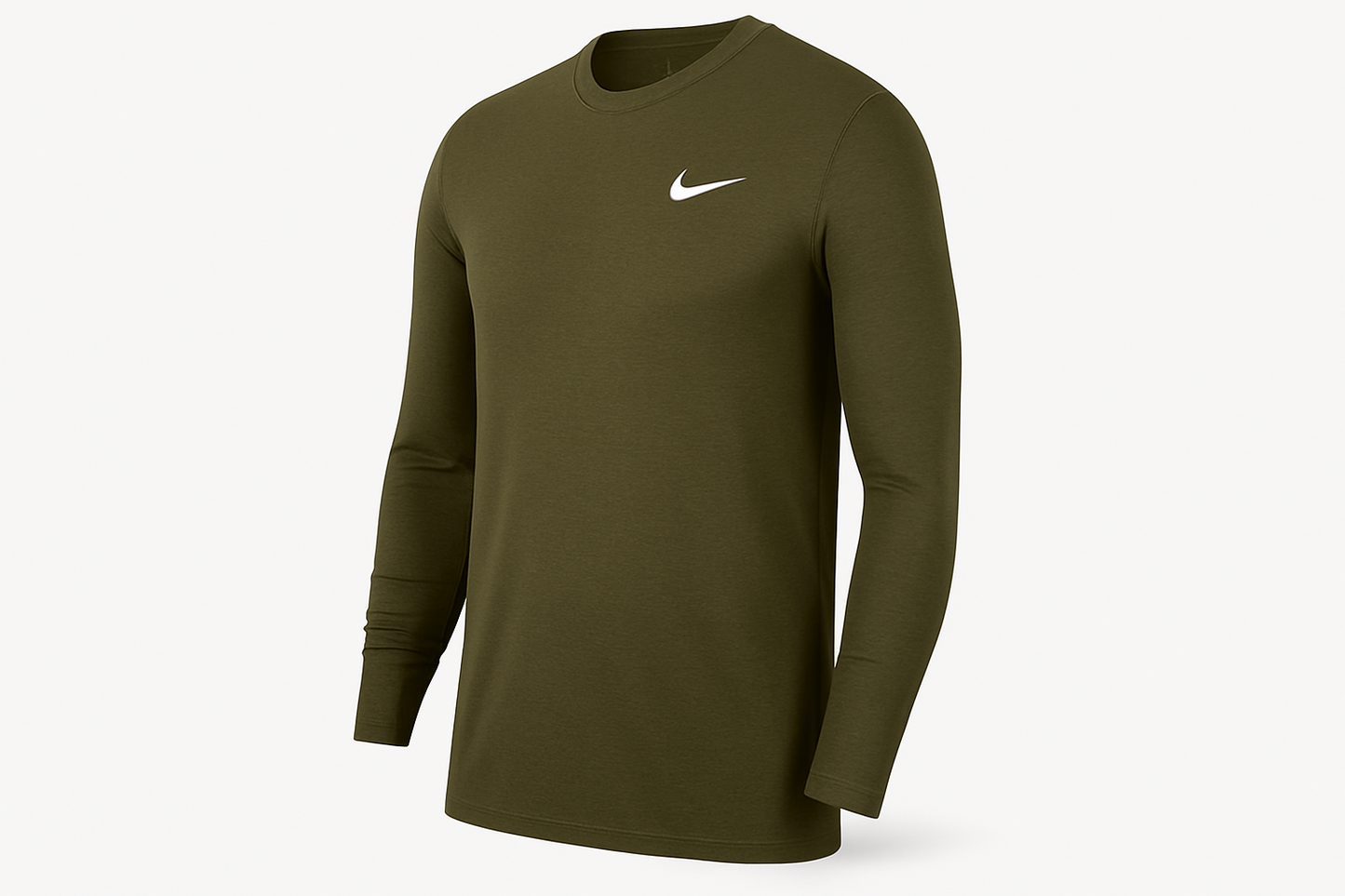 Camiseta de entrenamiento cuello redondo Nike ✔️ color verde oliva manga larga Talla XL