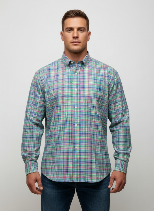 Camisa Polo Ralph Lauren 🏇🏼 con patrón de cuadros multicolor Talla XXL Entalle Regular