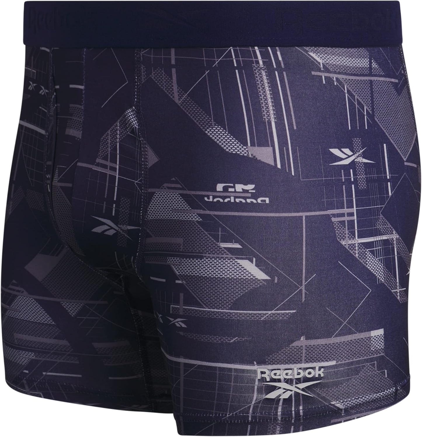 Combo de 4 Boxers Briefs Reebok Tela Performance en color gris, azul, azul navy y estampado Talla M