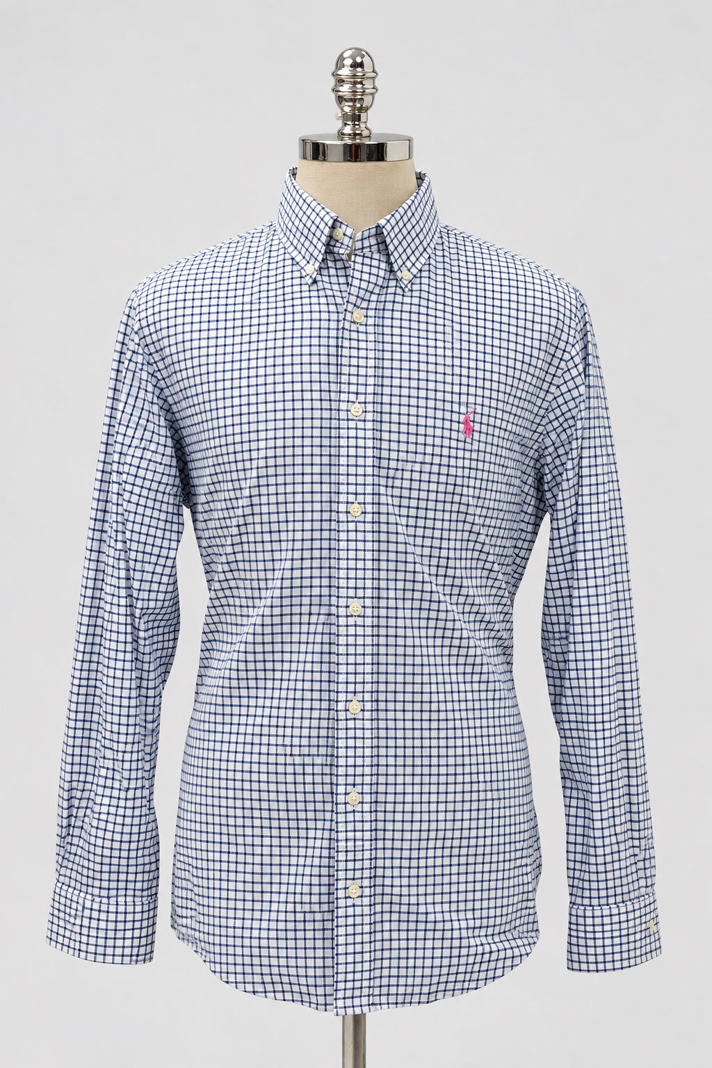 Camisa Polo Ralph Lauren 🏇🏼 color blanco de cuadros en azul Talla L Entalle Custom Fit