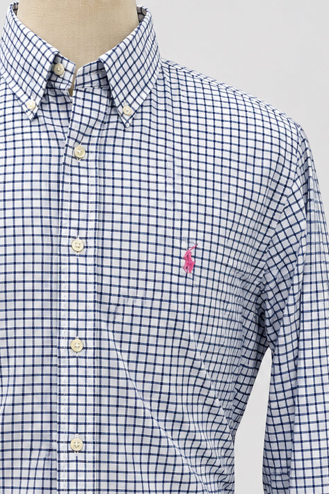 Camisa Polo Ralph Lauren 🏇🏼 color blanco de cuadros en azul Talla L Entalle Custom Fit