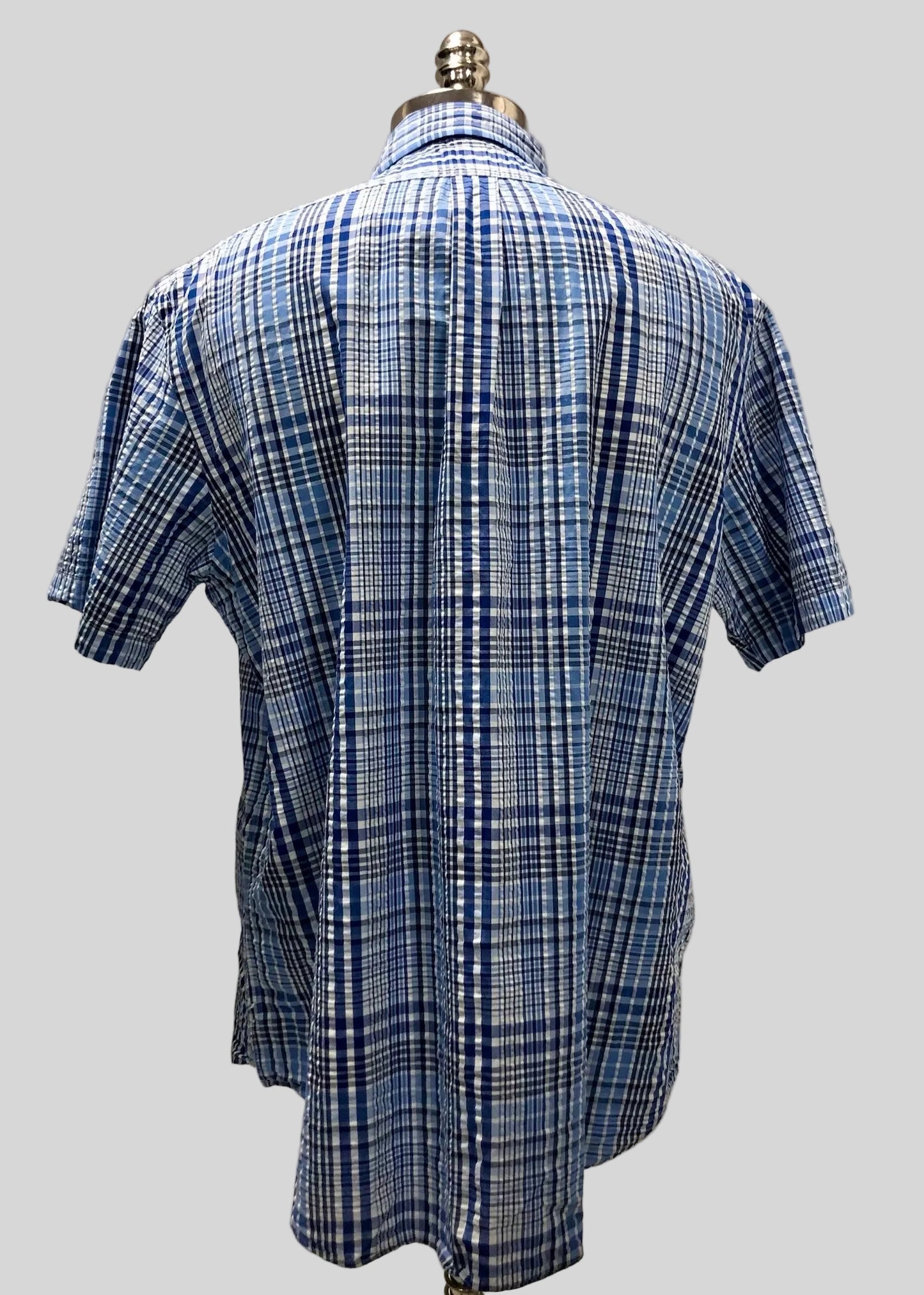 Camisa de botones Polo Ralph Lauren 🏇🏼 Seersucker de cuadros en azul, celeste y blanco Talla XL Entalle Regular