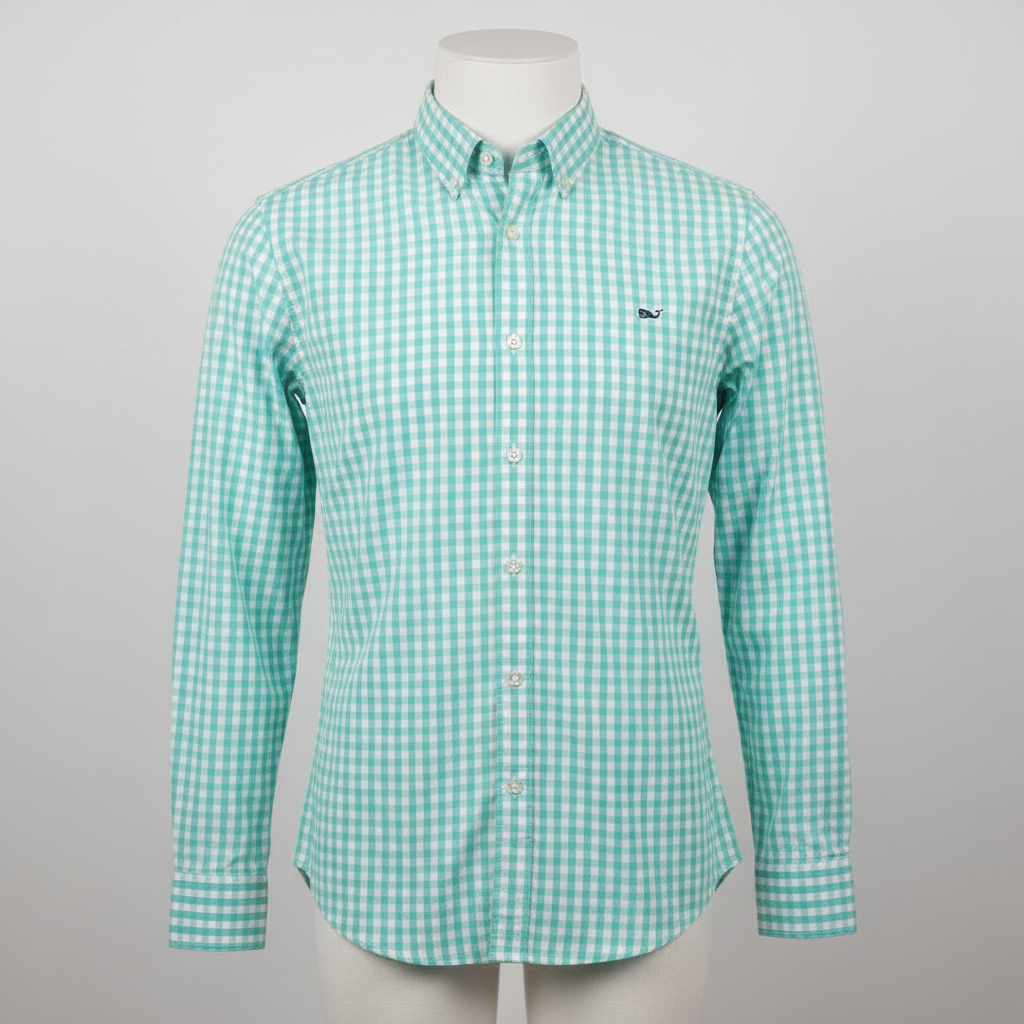 Camisa de botones Vineyard Vines 🐳 de cuadros en color turquesa y blanco Talla M Entalle Slim Fit