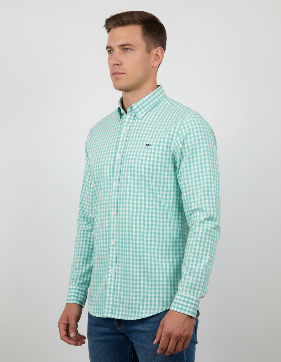 Camisa de botones Vineyard Vines 🐳 de cuadros en color turquesa y blanco Talla M Entalle Slim Fit