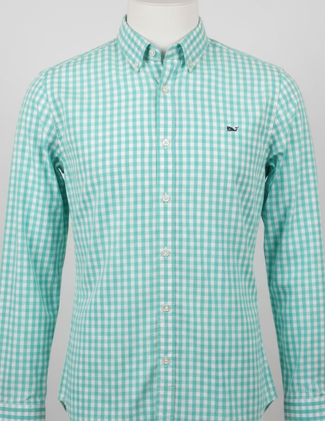 Camisa de botones Vineyard Vines 🐳 de cuadros en color turquesa y blanco Talla M Entalle Slim Fit