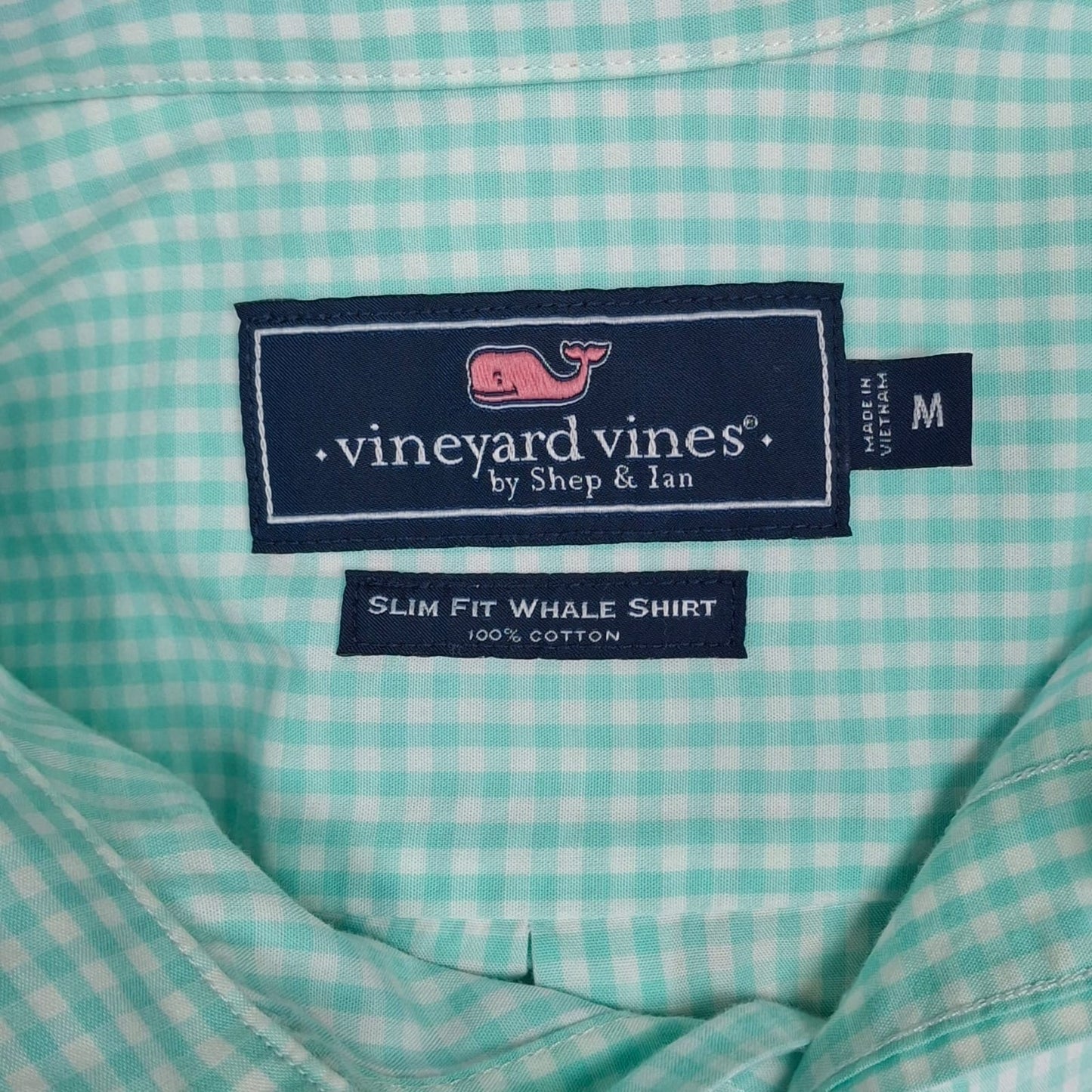 Camisa de botones Vineyard Vines 🐳 con patrón de cuadros gingham en color turquesa claro y blanco Talla M Entalle Slim Fit (ver descripción)