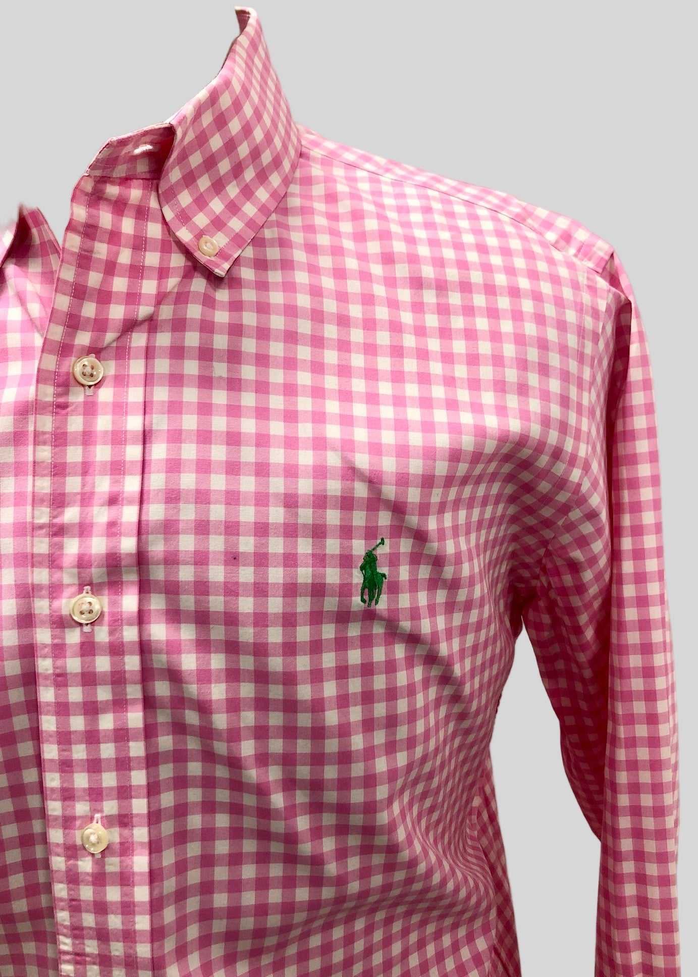 Camisa Polo Ralph Lauren 🏇🏼 de cuadros gingham rosado y blanco Talla L Entalle Custom Fit