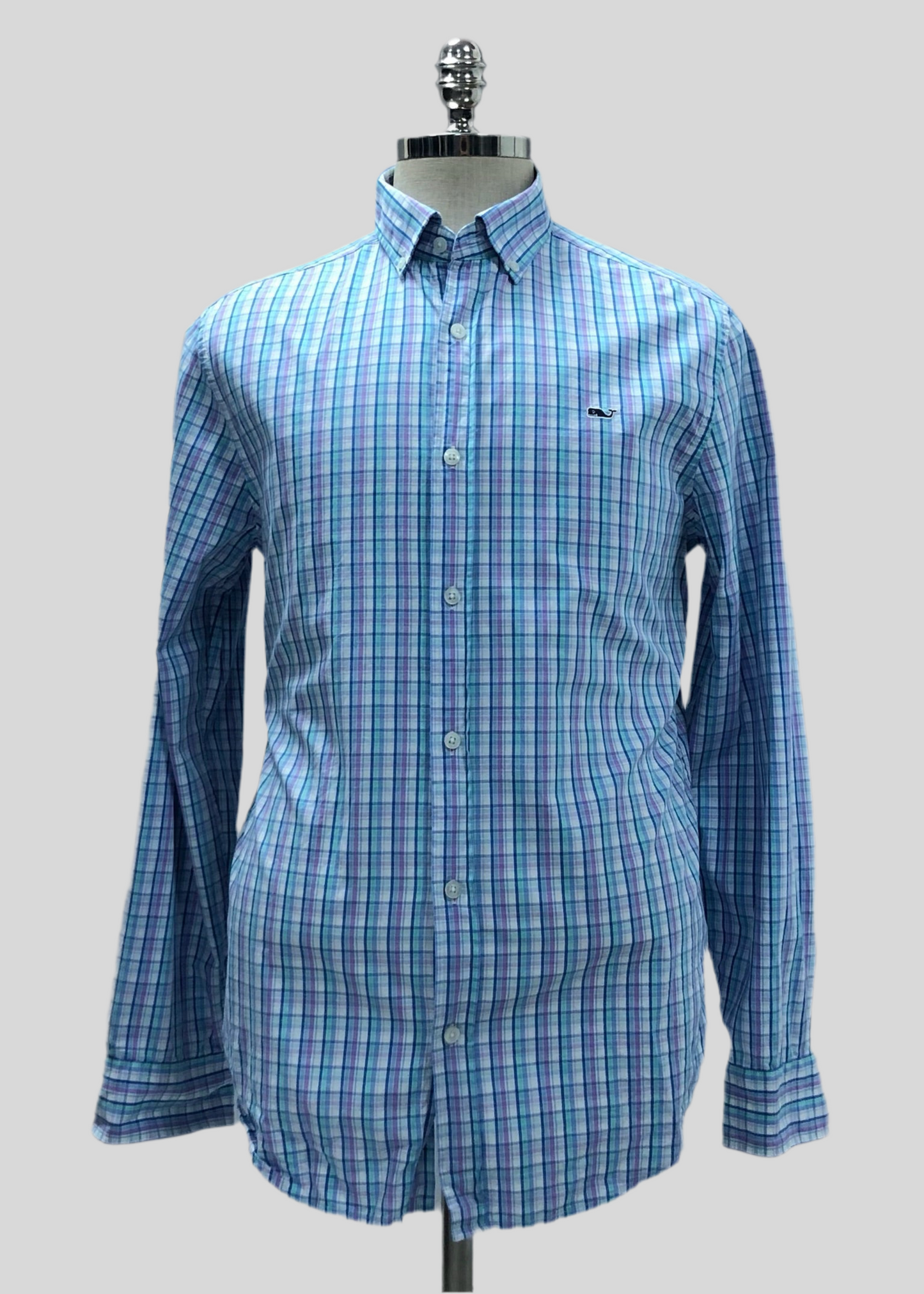 Camisa de botones Vineyard Vines 🐳 color blanco de cuadros en color turquesa, azul y lila Talla M Entalle Regular