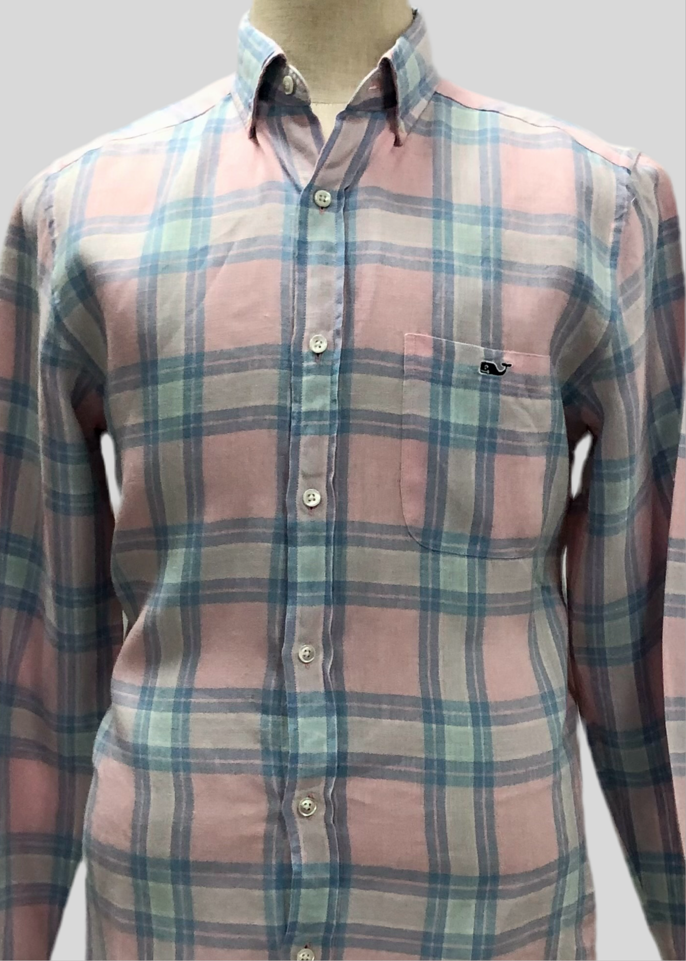 Camisa de botones Vineyard Vines 🐳 De Lino color de cuadros en rosado, celeste y azul Talla S Entalle Clásico