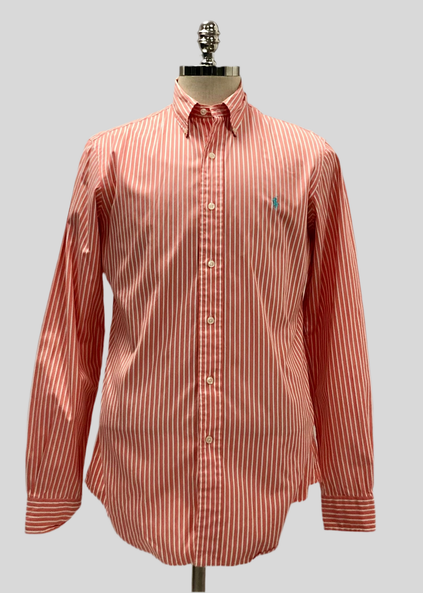 Camisa Polo Ralph Lauren 🏇🏼 con patron de rayas en color naranja y blanco Talla M Entalle Custom Fit