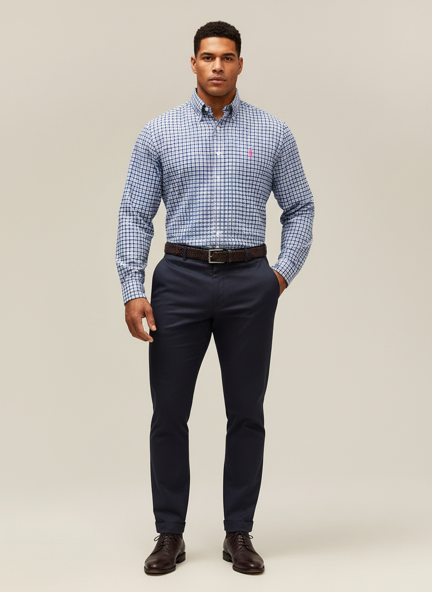 Camisa Polo Ralph Lauren 🏇🏼 color blanco con patron de cuadros rosado, verde y azul Talla L Entalle Regular