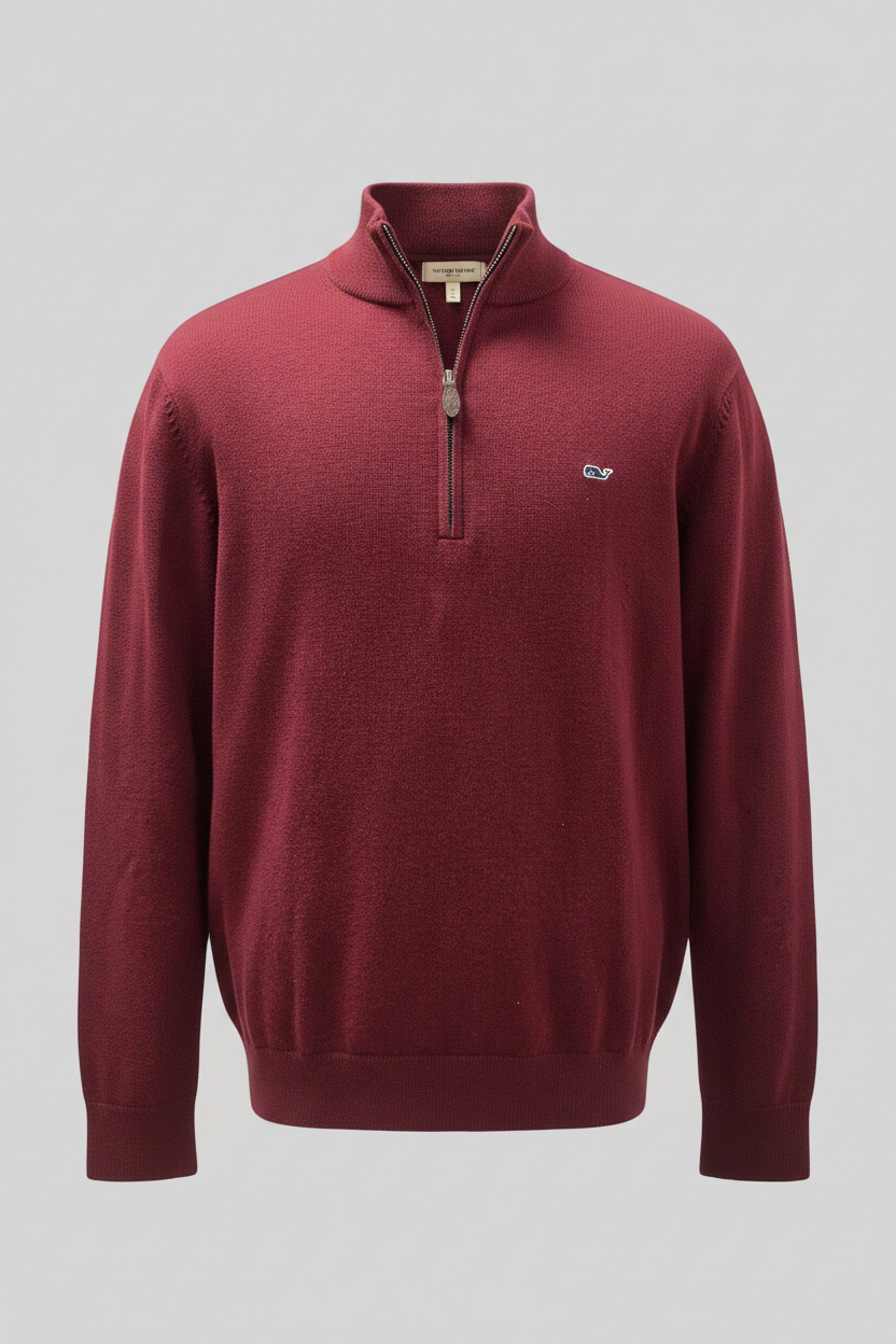 Sueter Jersey Vineyard Vines 🐳 color rojo oscuro con logo tradicional Tela algodón Cashmere Talla L