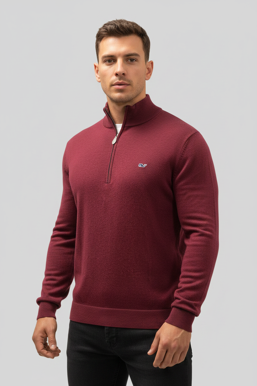 Sueter Jersey Vineyard Vines 🐳 color rojo oscuro con logo tradicional Tela algodón Cashmere Talla L
