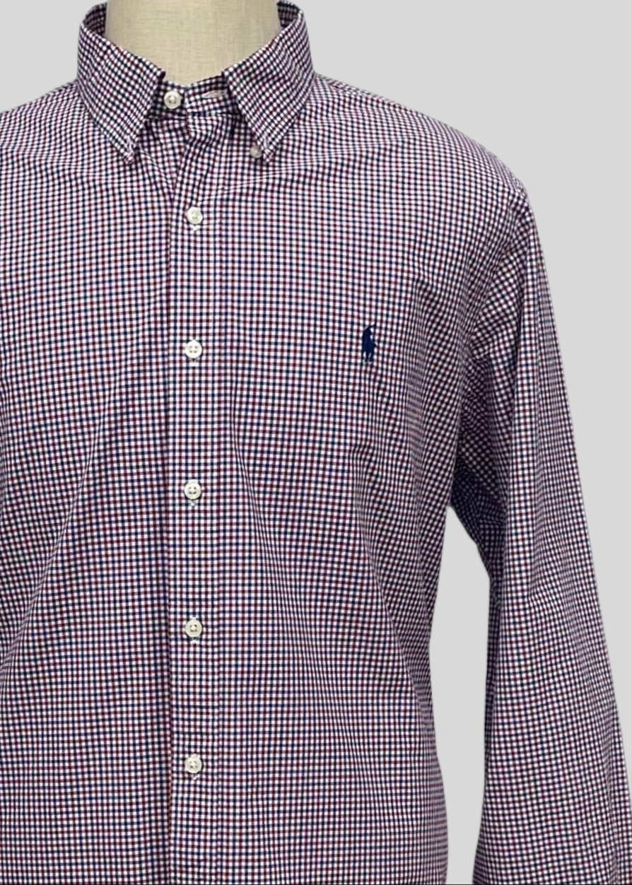 Camisa Polo Ralph Lauren 🏇🏼 con patron de cuadros en color rojo, azul navy y Blanco Talla XL Entalle Regular