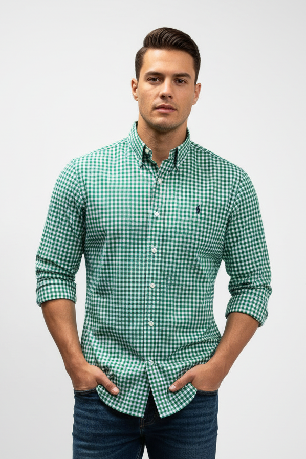 Camisa de botones Polo Ralph Lauren 🏇🏼 de cuadros gingham color verde y blanco Talla S Entalle Regular