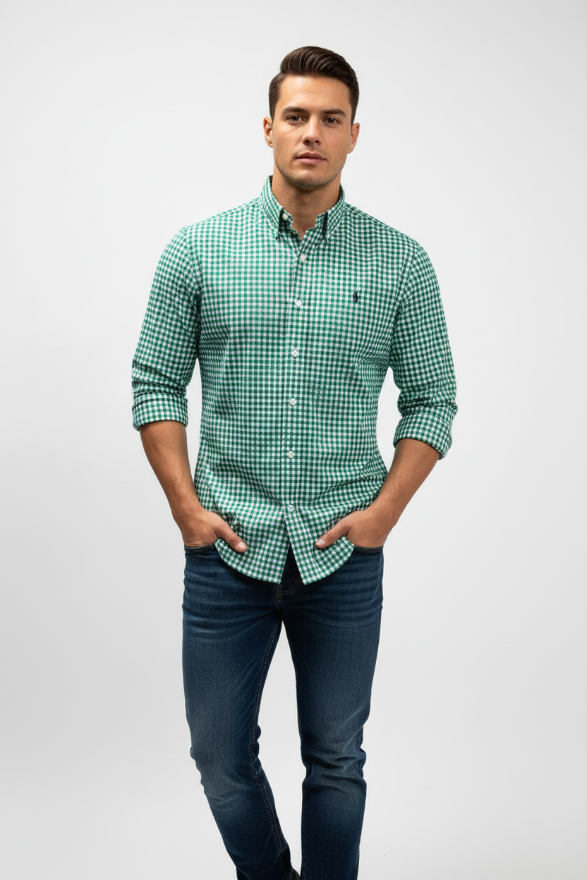 Camisa de botones Polo Ralph Lauren 🏇🏼 de cuadros gingham color verde y blanco Talla S Entalle Regular