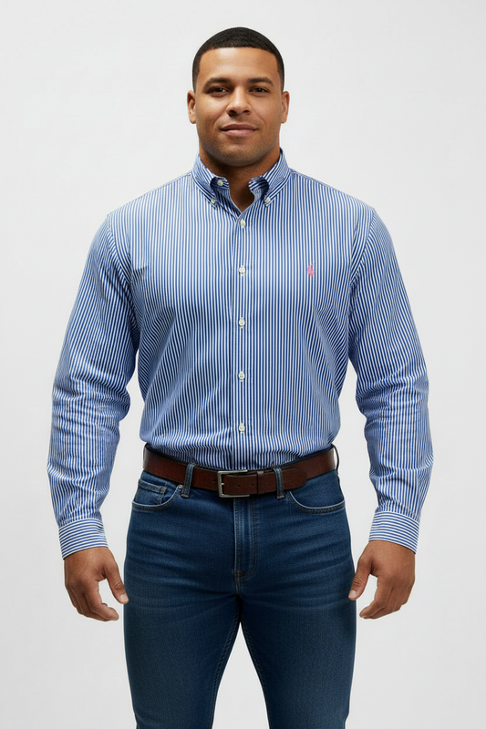 Camisa de botones Polo Ralph Lauren 🏇🏼 con patron de rayas en color azul y blanco Talla M Entalle Clásico