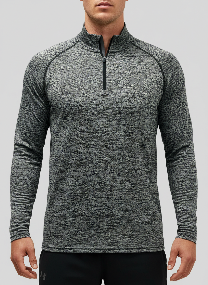Sueter Jersey Under Armour 🏋🏽 color gris y negro degradado con logo en color gris Talla M