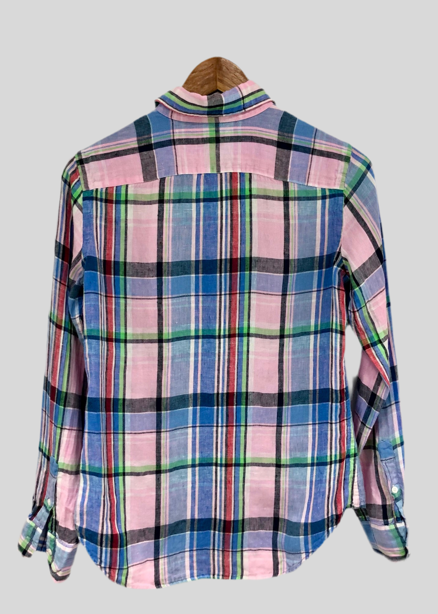 Camisa Polo Ralph Lauren 🏇🏼 de Lino con patron de cuadros tartán en color rosado, azul y verde Talla S Entalle Clásico