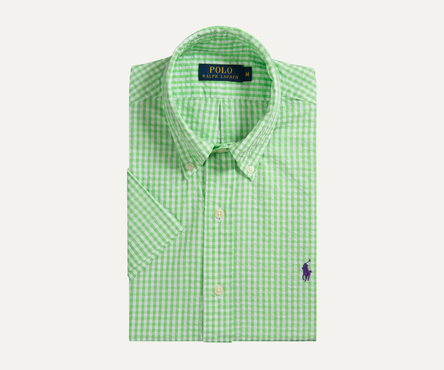 Camisa Polo Ralph Lauren 🏇🏼  Color blanco con patrón de cuadros en verde Seersucker Talla XXL Entalle Regular