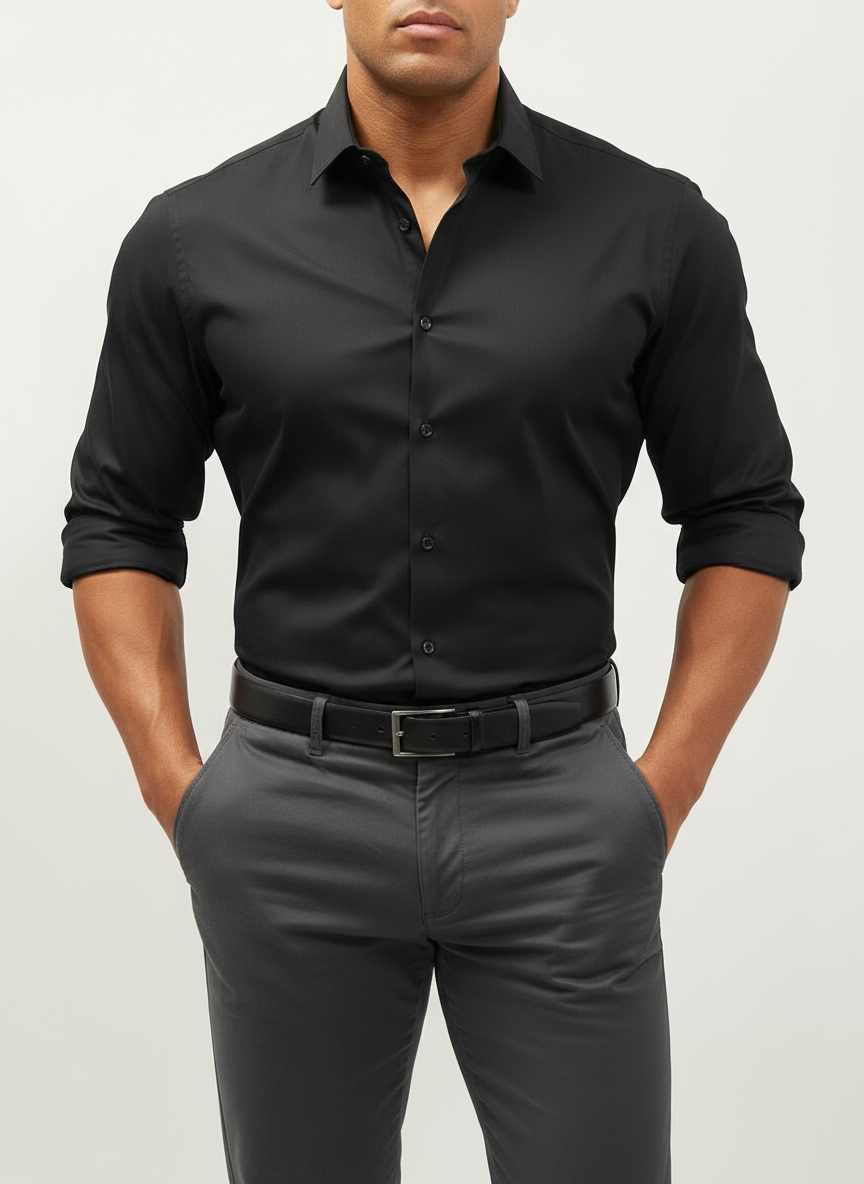 Camisa de botones H&M 🇸🇪 color negro Talla XL Entalle Slim Fit