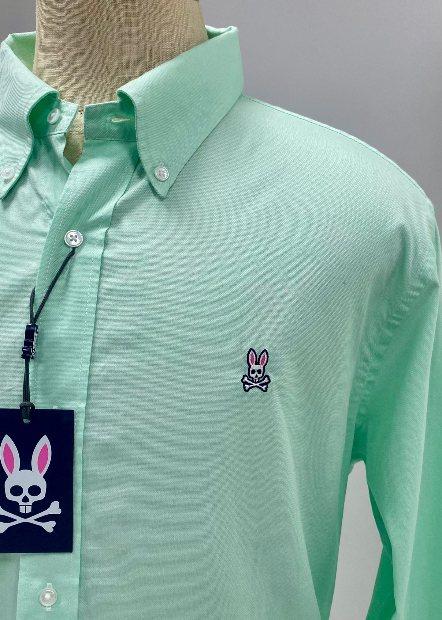 Camisa de botones Psycho Bunny 🐰  Oxford Color verde claro con logo tradicional Talla XL Entalle Regular