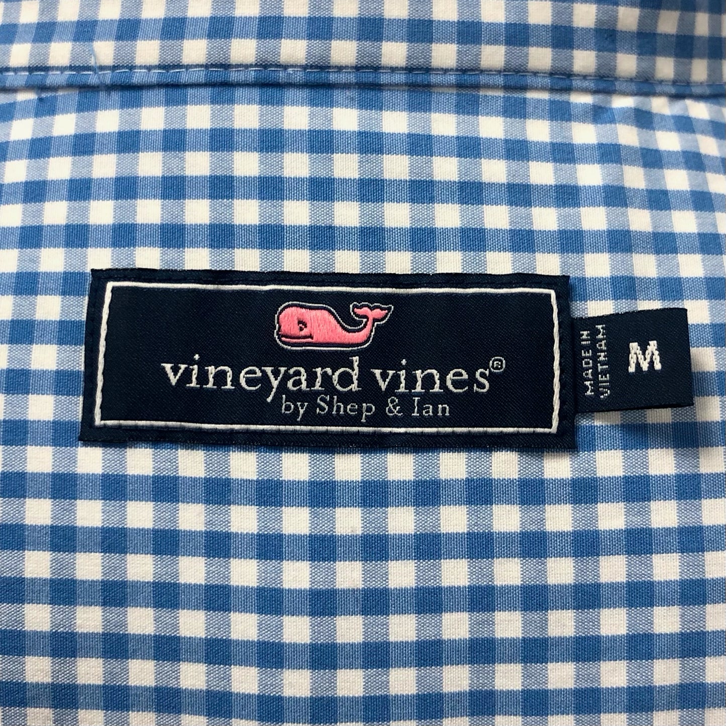 Camisa de borones Vineyard Vines 🐳 de cuadros gingham en color celeste y blanco Talla M Entalle Regular