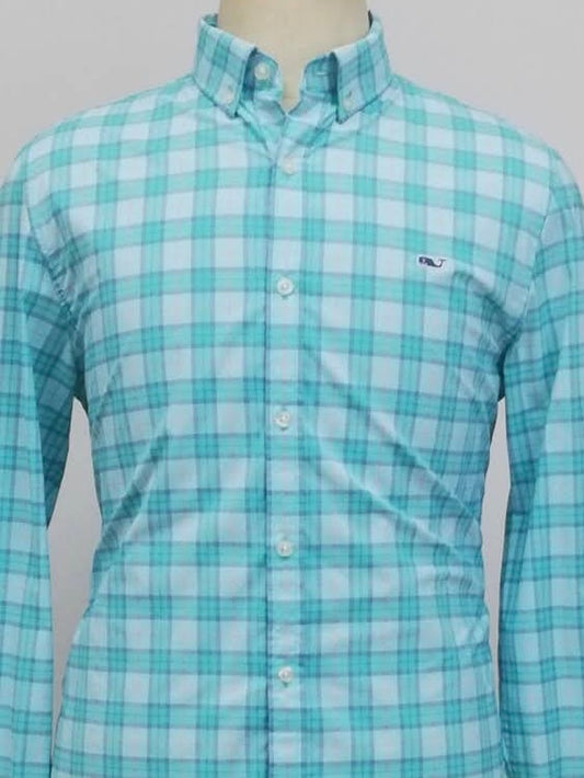 Camisa de botones Vineyard Vines 🐳 color celeste de cuadros en color turquesa y rosado Talla M Entalle Slim Fit